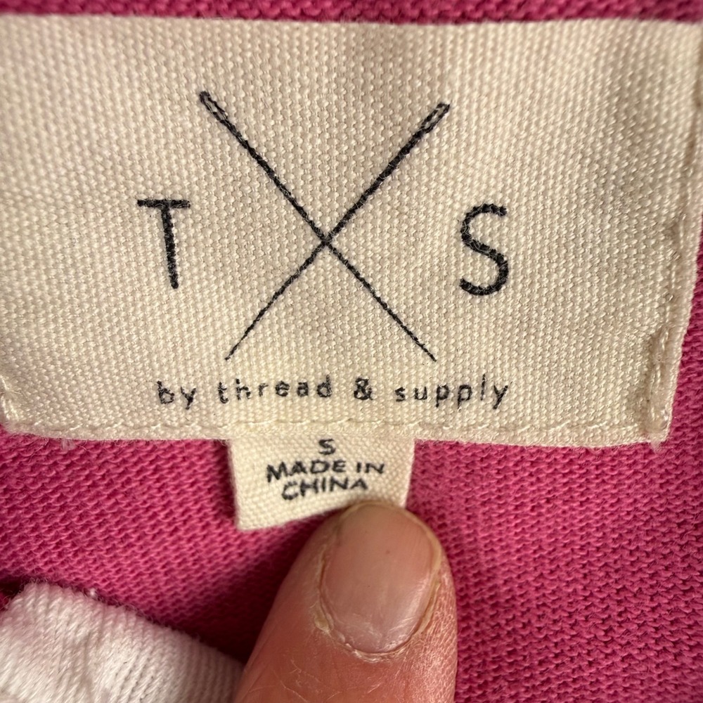 Thread & Supply Magenta Striped Crop Rugby Shirt Ruffle Hem Small - Picture 4 of 5